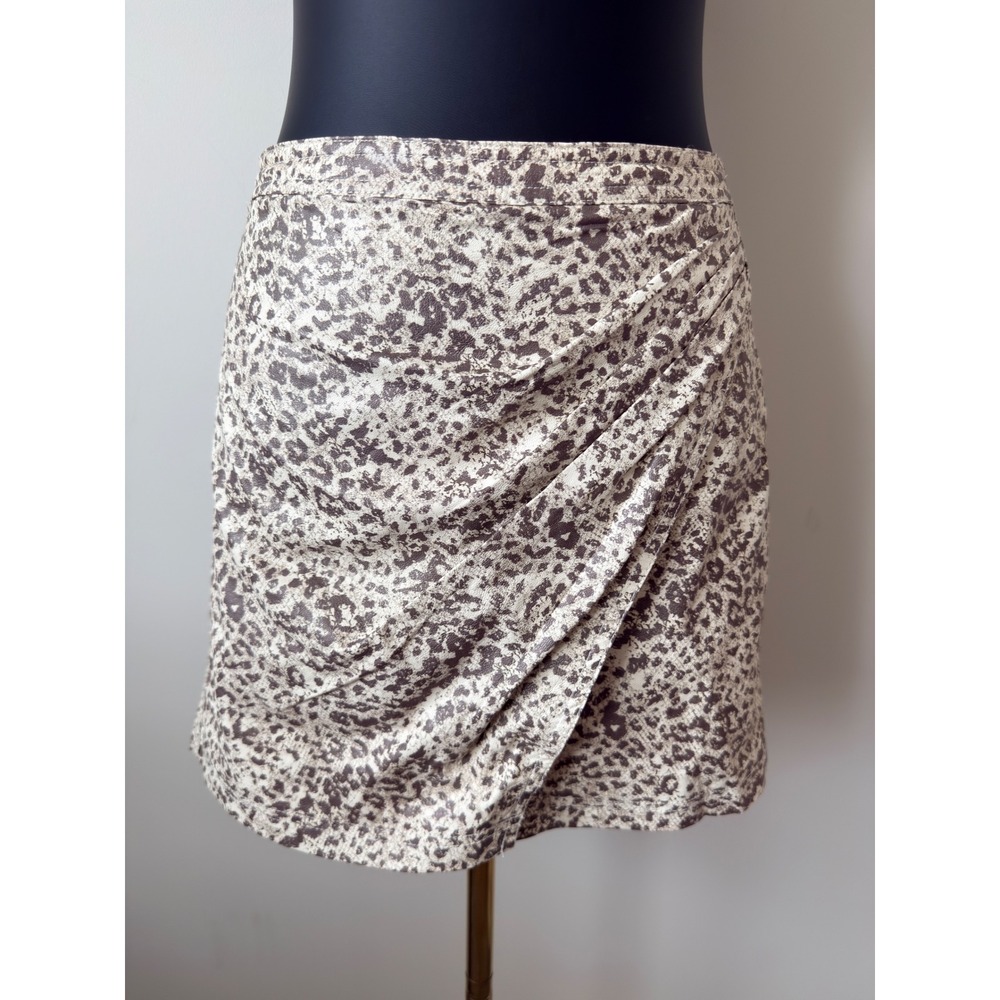 Free People Animal Print Draped Mini Skirt Neutral Beige Brown Size 6